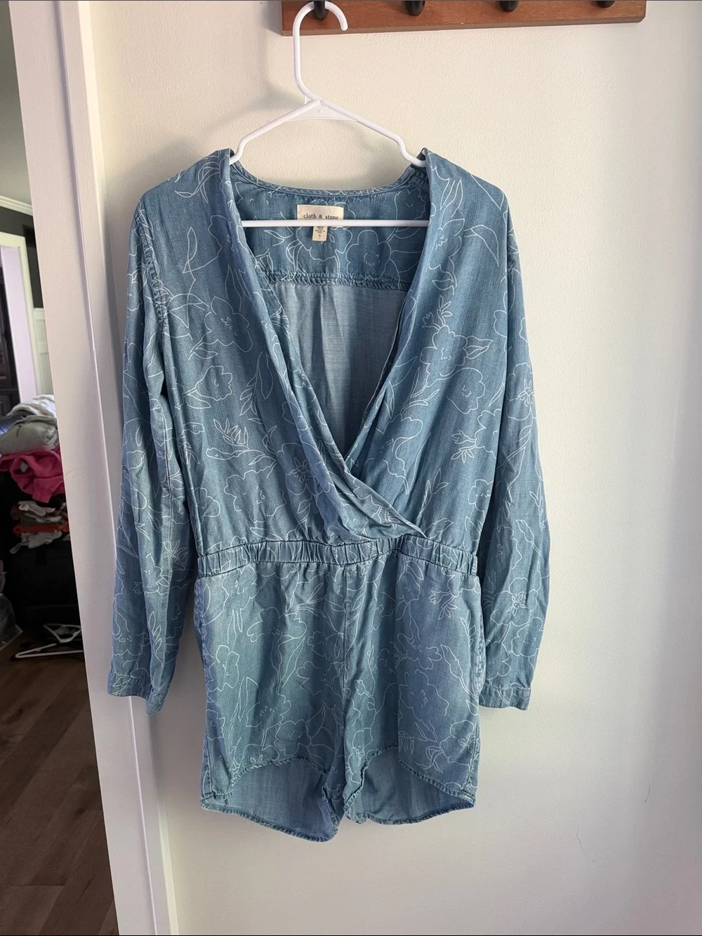 💘cloth & stone Light Blue Floral Wrap-Front Kids One-Piece
